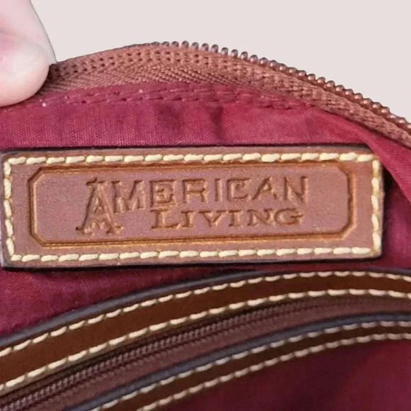 American Living Plaid & Faux Leather Handbag With Zipper Closure & Inner Pocket - Picture 7 of 9